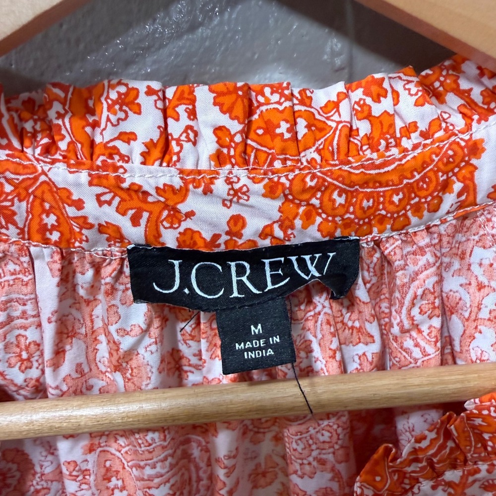 J Crew Ruffle Collar Mini Dress Cotton Poplin‎ Floral Bouquet Orange Paisley Med - Picture 10 of 16